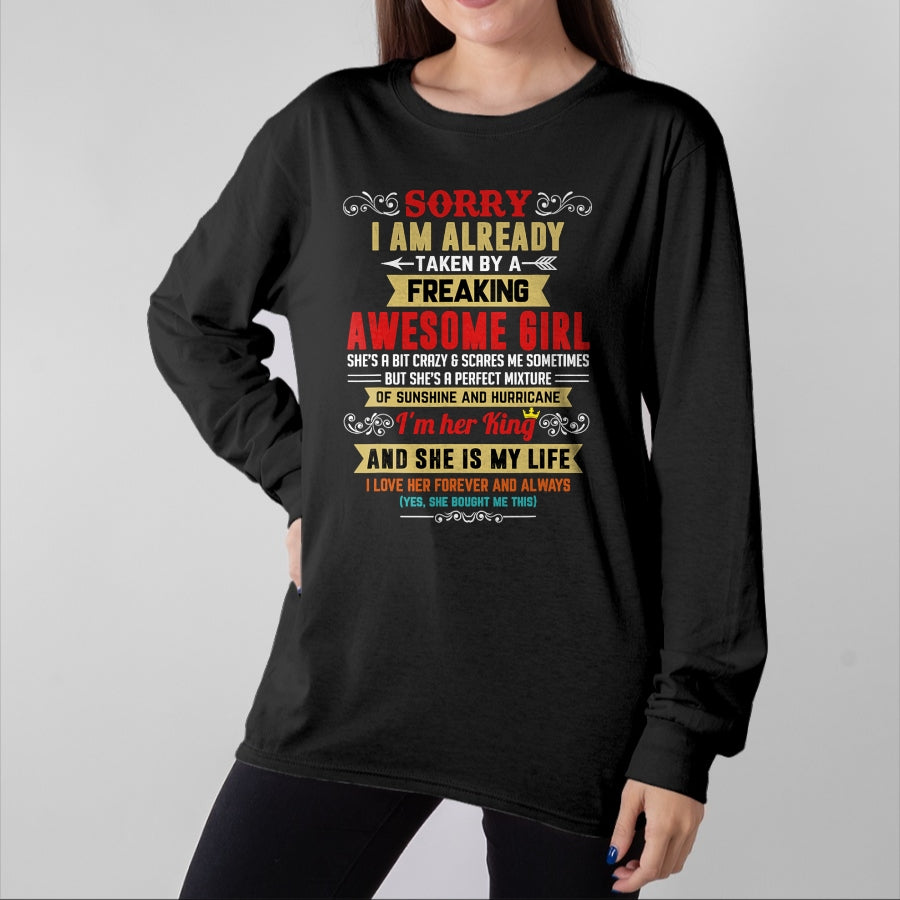 Best Husband Shirt, Wife and Husband Unisex T-Shirt/Hoodie/Sweatshirt HLT00 - Sorry I Am Already Taken By A Freaking Awesome Girl Funny T-Shirt