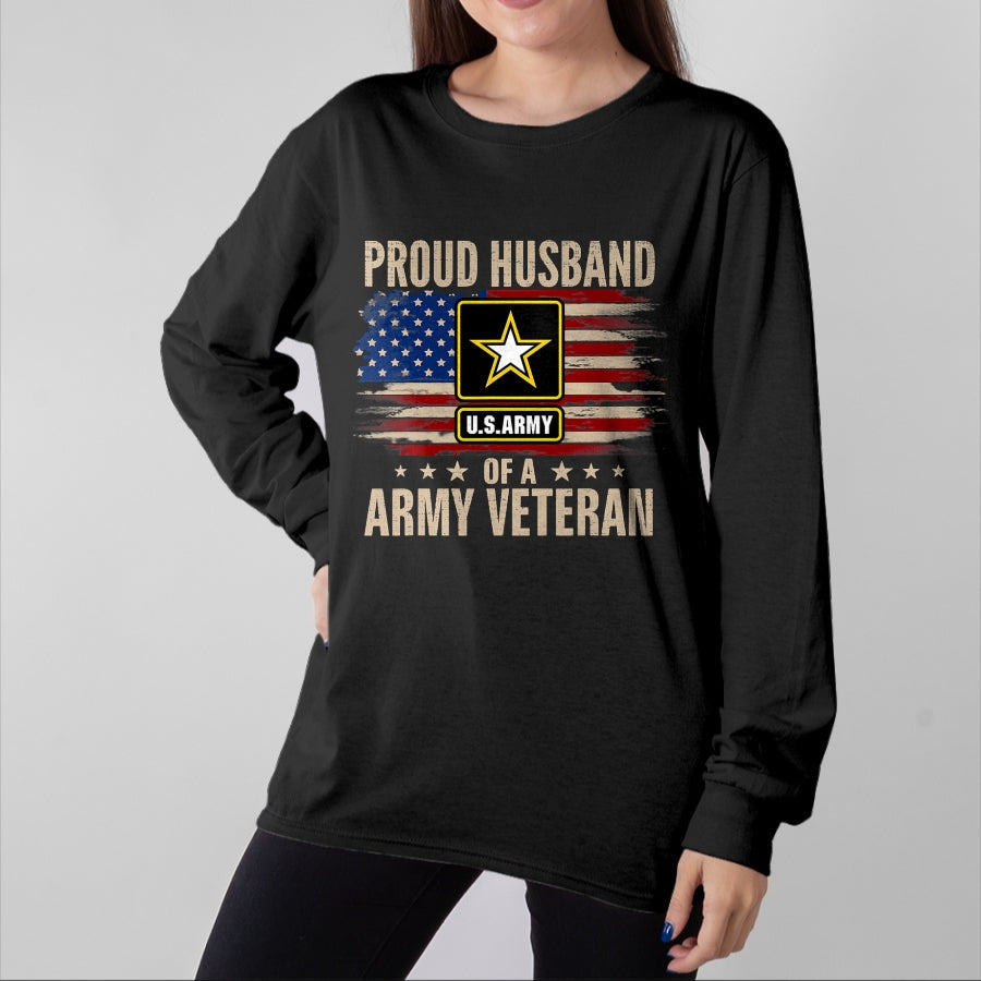 Best Husband Shirt, Wife and Husband Unisex T-Shirt/Hoodie/Sweatshirt HLT00 - Vintage Proud Husband Of A Army Veteran With American Flag T-Shirt