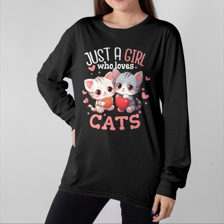 Cat Love Shirt, Funny Cat Lover Gift UnisexT-Shirt/Hoodie/Sweatshirt HLT00 - Just A Girl Who Loves Cats Cute Kawaii Hearts Cat Lover T-Shirt