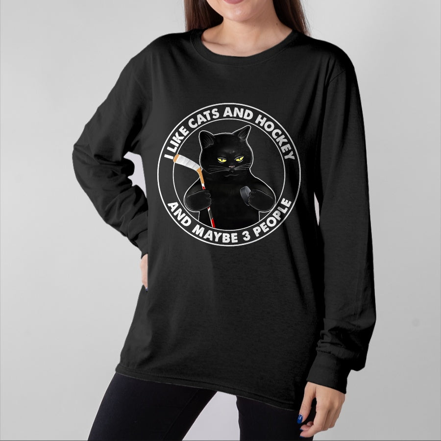 Cat Love Shirt, Funny Cat Lover Gift UnisexT-Shirt/Hoodie/Sweatshirt HLT00 - I Like Cats and Hockey and Maybe 3 People Funny Black Cats T-Shirt, Men, Black, 3X-Large