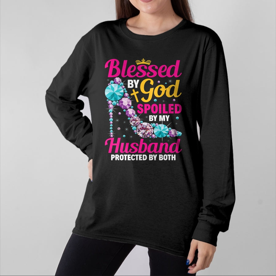 Best Husband Shirt, Wife and Husband Unisex T-Shirt/Hoodie/Sweatshirt HLT00 - Christian Wife Jesus Blessed by God Spoiled by My Husband T-Shirt