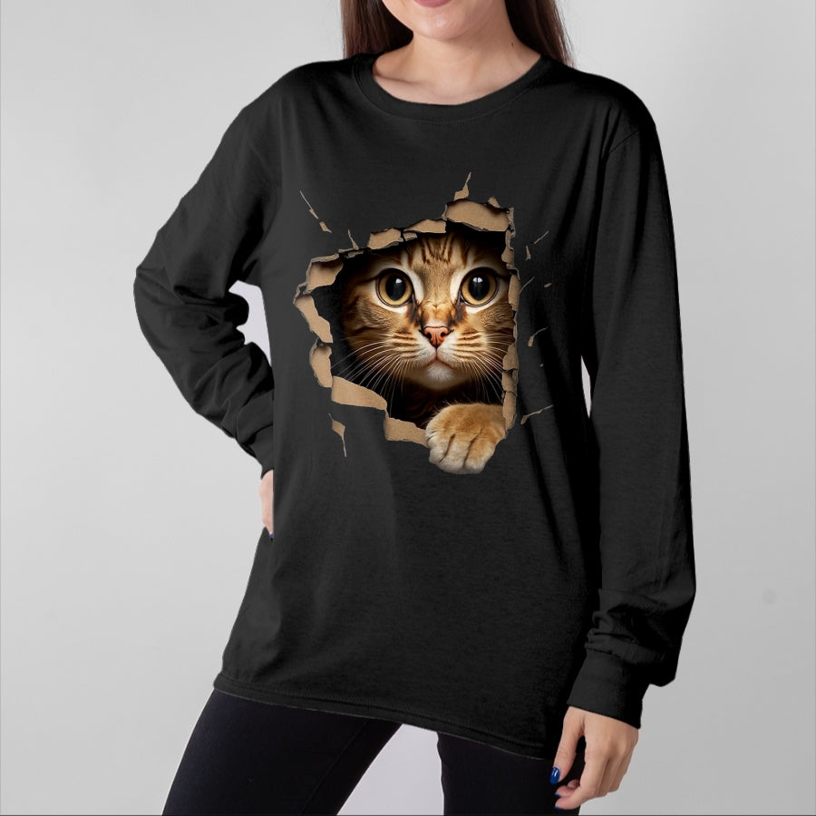 Cat Love Shirt, Funny Cat Lover Gift UnisexT-Shirt/Hoodie/Sweatshirt HLT00 - Cute Kitten Looks from Torn Fabric - Cats T-Shirt, Men, Olive Green, X-Large