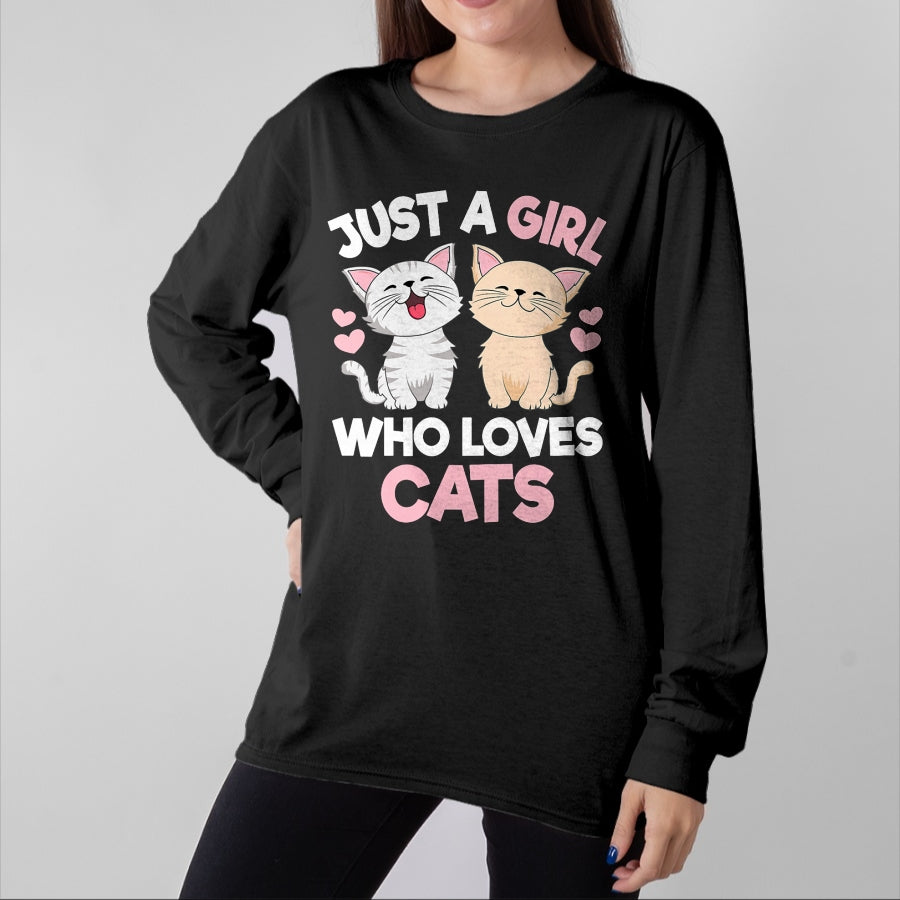 Cat Love Shirt, Funny Cat Lover Gift UnisexT-Shirt/Hoodie/Sweatshirt HLT00 - Just A Girl Who Loves Cats Cute Cat Lover Kitty Girls Kids T-Shirt (1)