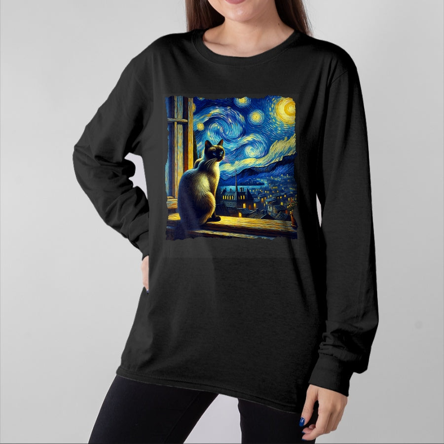 Cat Love Shirt, Funny Cat Lover Gift UnisexT-Shirt/Hoodie/Sweatshirt HLT00 - Cat Siamese Cat Starry Night Siamese T-Shirt