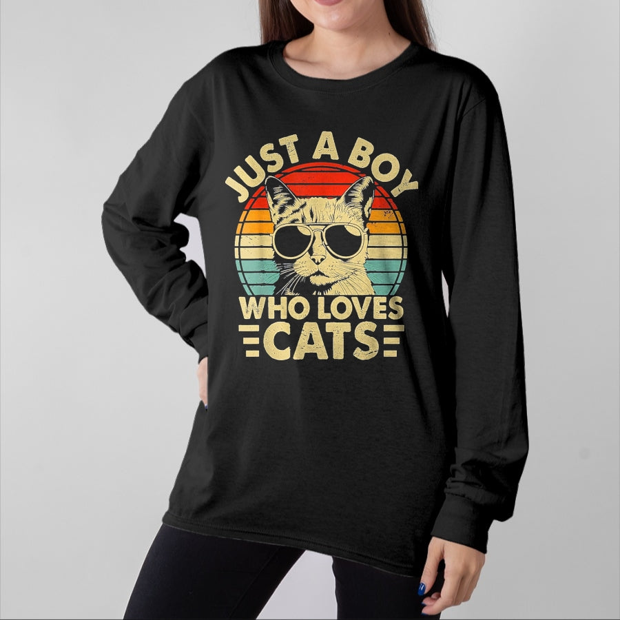 Cat Love Shirt, Funny Cat Lover Gift UnisexT-Shirt/Hoodie/Sweatshirt HLT00 - Vintage Just A Boy Who Loves Cats Boy Kitten Cat Lover Boys T-Shirt, Youth, Heather Blue, Small (1)