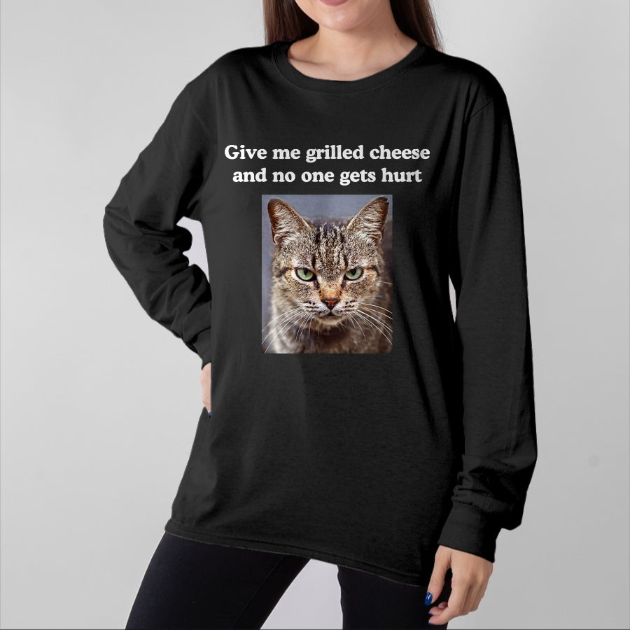 Cat Love Shirt, Funny Cat Lover Gift UnisexT-Shirt/Hoodie/Sweatshirt HLT00 - Funny Sarcastic Gray Tabby Cats Quote Love Grilled Cheese T-Shirt, Women, Dark Heather Grey, Large