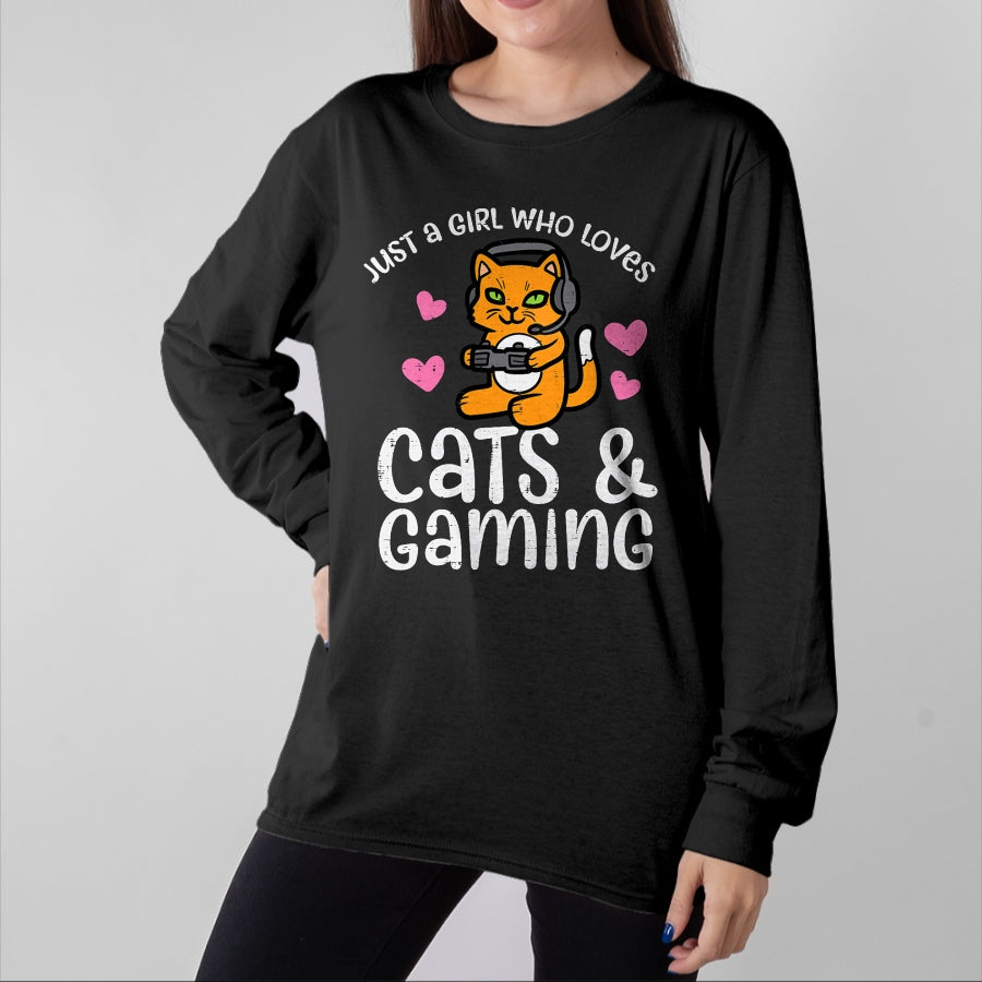 Cat Love Shirt, Funny Cat Lover Gift UnisexT-Shirt/Hoodie/Sweatshirt HLT00 - Just Girl Who Loves Cats Gaming Cute Gamer Women Girls Kids T-Shirt