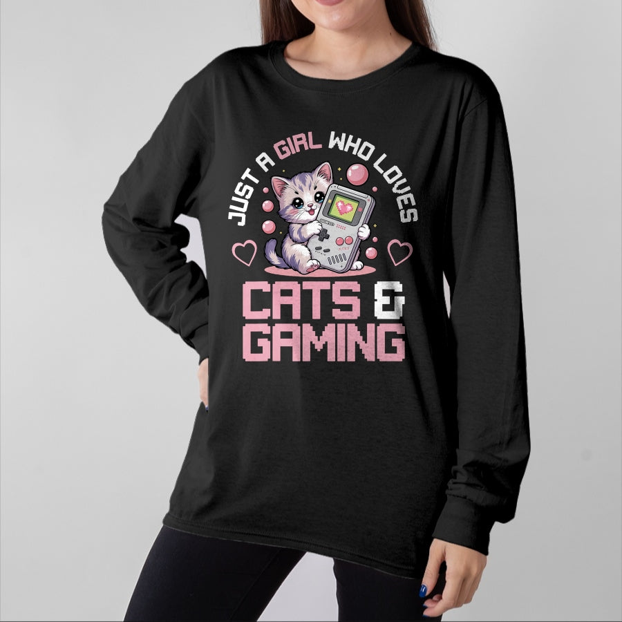 Cat Love Shirt, Funny Cat Lover Gift UnisexT-Shirt/Hoodie/Sweatshirt HLT00 - Just A Girl Who Loves Cats and Gaming Cute Gamer Cat T-Shirt