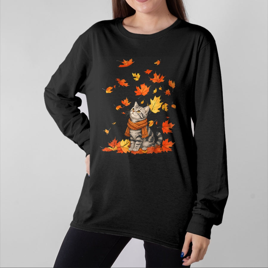 Cat Love Shirt, Funny Cat Lover Gift UnisexT-Shirt/Hoodie/Sweatshirt HLT00 - Cute Cat Leaf Fall Autumn Cat FallKitten Kitty Cat Lovers T-Shirt