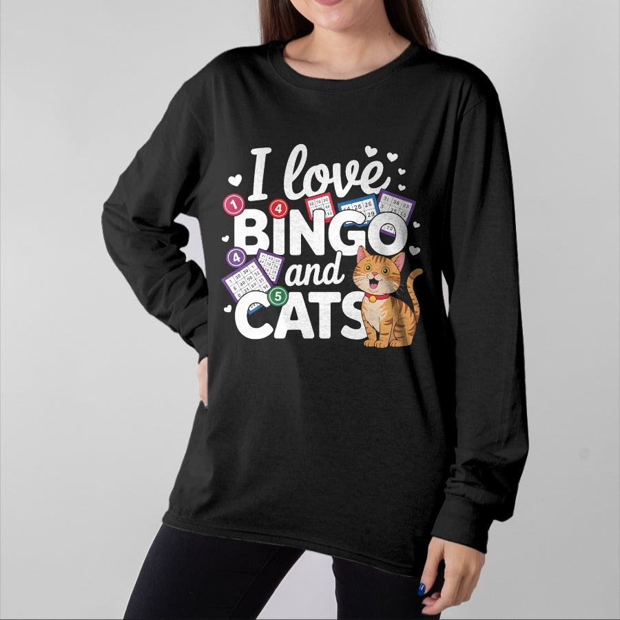 Cat Love Shirt, Funny Cat Lover Gift UnisexT-Shirt/Hoodie/Sweatshirt HLT00 - Cat Lover I Love Bingo And Cats Gambling Bingo Player Bingo Men Women T-Shirt