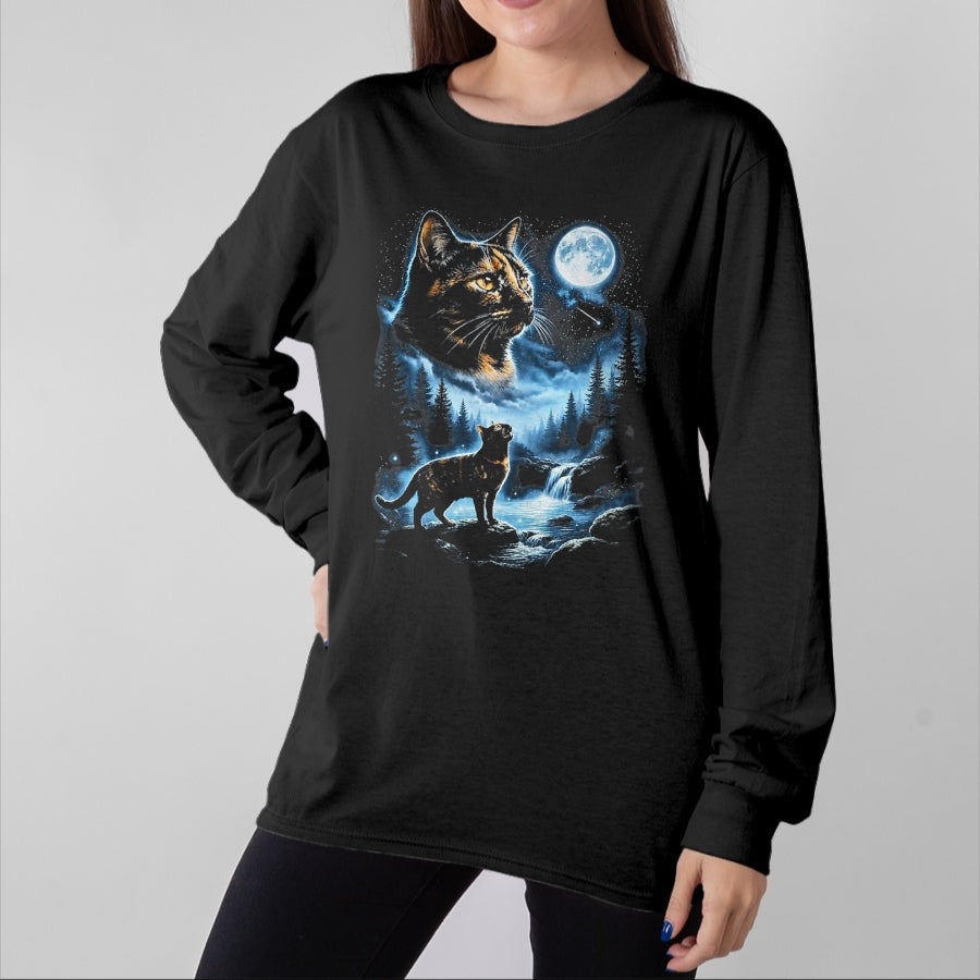Cat Love Shirt, Funny Cat Lover Gift UnisexT-Shirt/Hoodie/Sweatshirt HLT00 - Tortoiseshell Cat Howling At Moon Celestial Parody Design T-Shirt, Men, Black, 3X-Large