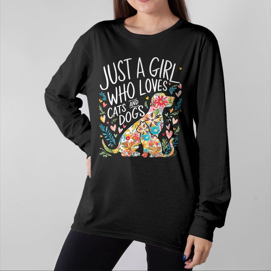 Cat Love Shirt, Funny Cat Lover Gift UnisexT-Shirt/Hoodie/Sweatshirt HLT00 - Just a Girl who Loves Cats and Dogs T-Shirt (1)