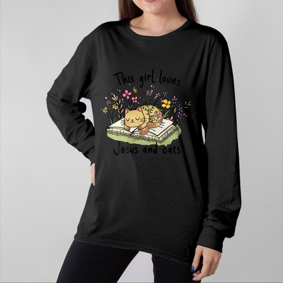 Cat Love Shirt, Funny Cat Lover Gift UnisexT-Shirt/Hoodie/Sweatshirt HLT00 - This Girl Loves Jesus and Cats Cute Christian T-Shirt
