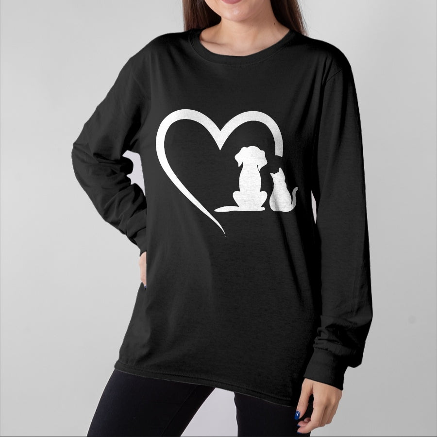 Cat Love Shirt, Funny Cat Lover Gift UnisexT-Shirt/Hoodie/Sweatshirt HLT00 - Dog Puppy and Baby Cat Heart - Animal Dog & Cat Heart T-Shirt, Men, Black, 3X-Large