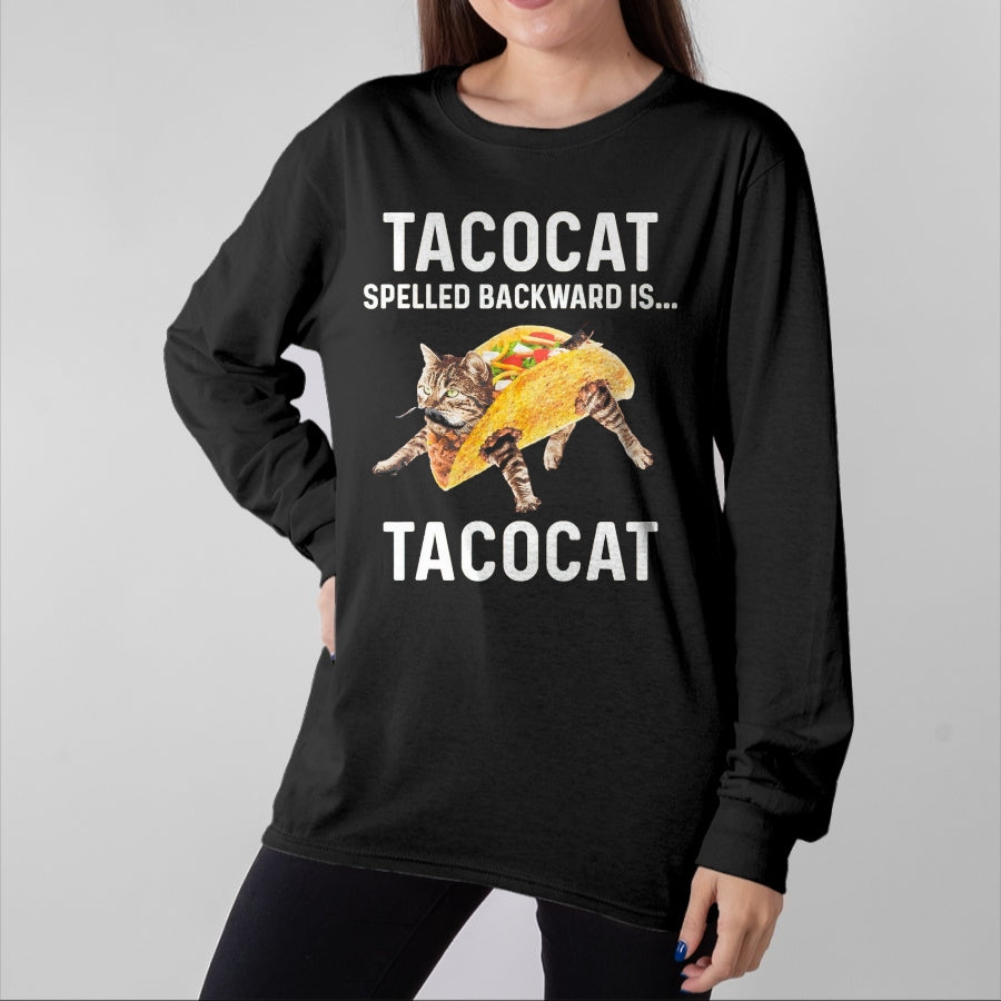 Cat Love Shirt, Funny Cat Lover Gift UnisexT-Shirt/Hoodie/Sweatshirt HLT00 - Tacocat Spelled Backward is Tacocat - Love Cat and Taco T-Shirt, Men, Black, Medium (1)