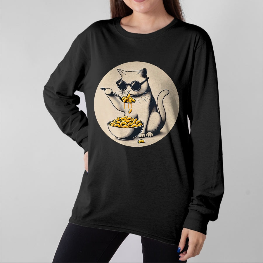 Cat Love Shirt, Funny Cat Lover Gift UnisexT-Shirt/Hoodie/Sweatshirt HLT00 - Cat Eating Mac and Cheese Men Women Girls Kids T-Shirt (1)
