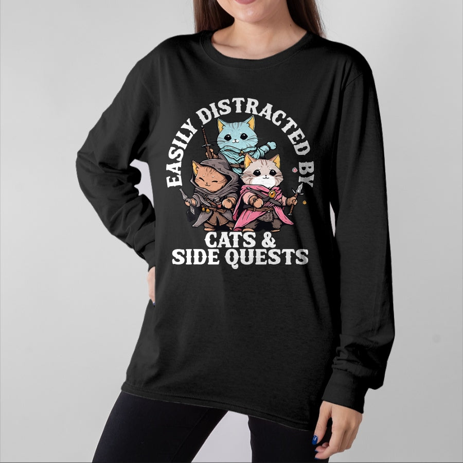 Cat Love Shirt, Funny Cat Lover Gift UnisexT-Shirt/Hoodie/Sweatshirt HLT00 - Cats Side Quest Distracted Tabletop Funny Men Women Kids Dad T-Shirt