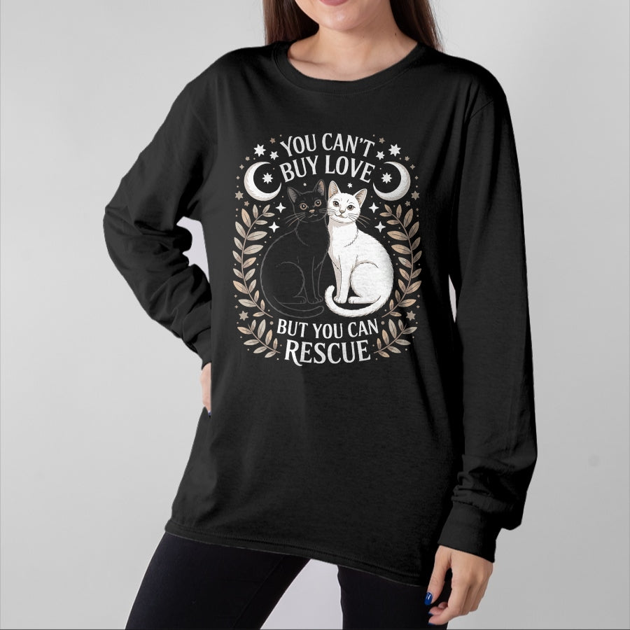 Cat Love Shirt, Funny Cat Lover Gift UnisexT-Shirt/Hoodie/Sweatshirt HLT00 - Women_s You Can_t Buy Love But You Can Rescue It Cat Lovers V-Neck T-Shirt