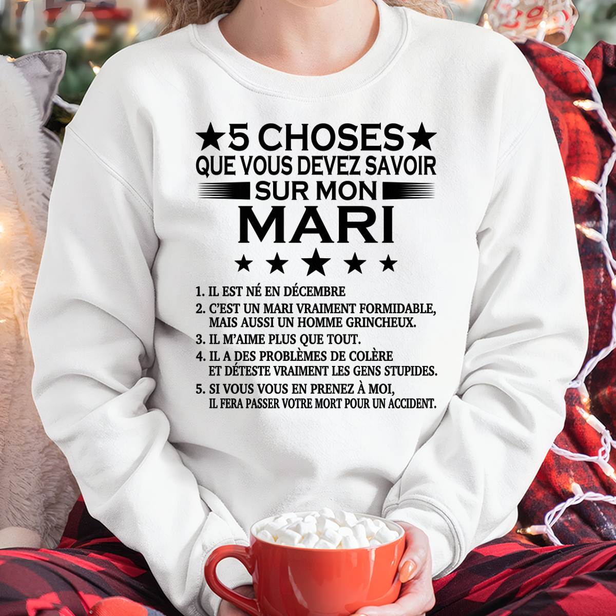 DÉCEMBRE - 5 CHOSES QUE VOUS DEVEZ SAVOIR SUR MON MARI - T-SHIRT CADEAU DU MARI - FR/LUAN12 (SKU2605-257-12)