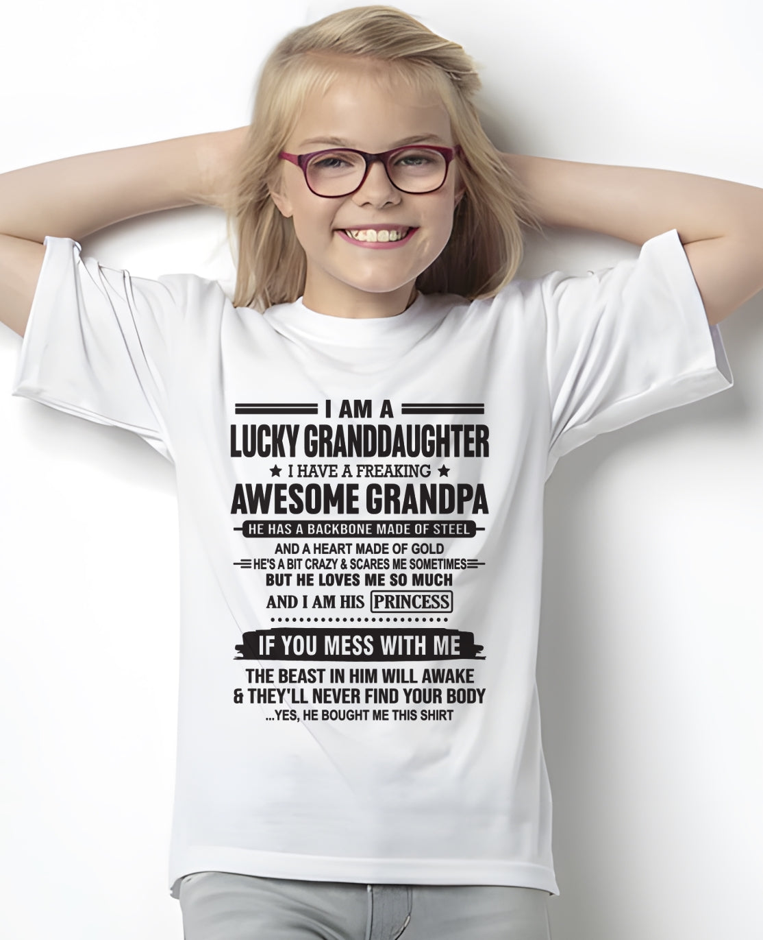 I Am A Lucky Granddaughter T-Shirt – Birthday Gift From Grandpa / Man - LUAN00 (SKU11-122-00)