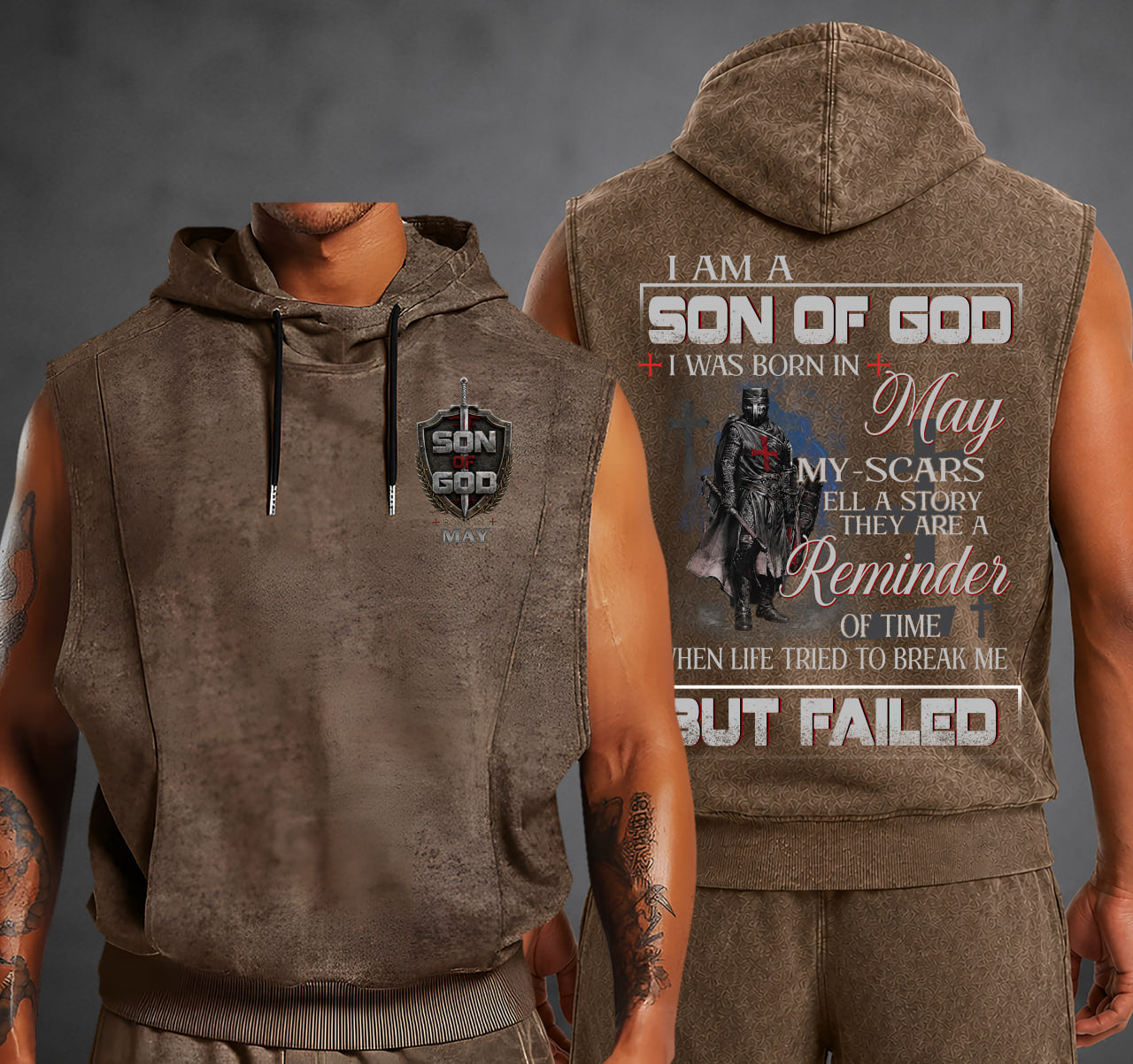 May Son Of God Fully Printed Hooded Vest For Men – My Scars Tell A Story - A09-805 - LUAN05 (SKU2607-52-05)