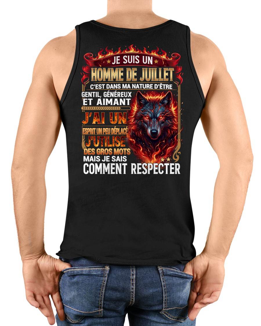 JUILLET - ESPRIT MALICIEUX MAIS SAIT RESPECTER - T-SHIRT ANNIVERSAIRE HOMME - IMPRESSION DTG PREMIUM - LUAN07 (SKU2604-87-07)