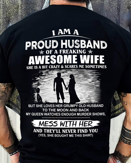 I'm a Proud Husband of a Freaking awesome Wife - A Perfect Gift from Wife for Anniversary, Birthday, and Valentine’s Day (SKU26T-01298-00) - LUAN00
