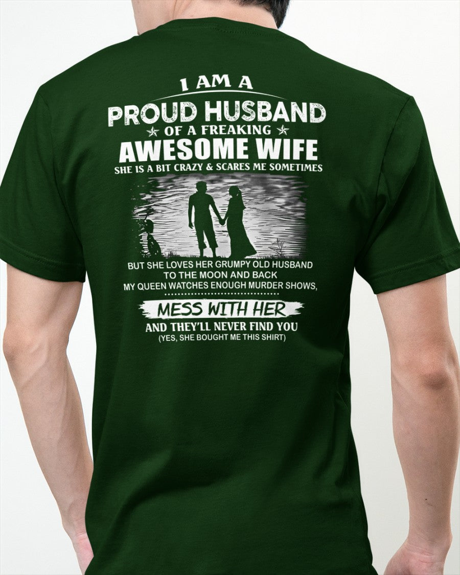 I'm a Proud Husband of a Freaking awesome Wife - A Perfect Gift from Wife for Anniversary, Birthday, and Valentine’s Day (SKU26T-01298-00) - LUAN00