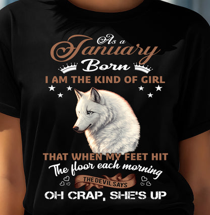 AS A JANUARY GIRL I'M FEARLESS WOLF SHIRT – GIFT FOR WOMEN - LUAN01 (SKU2604-238-01)