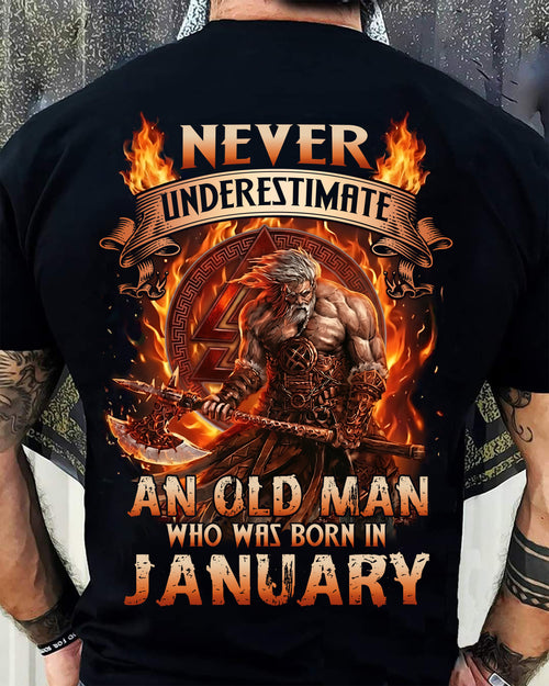 Never Underestimate An Old Man Born In January T-Shirt – Viking Warrior Graphic Tee Gift For Men - LUAN01 (SKU2604-257-01)