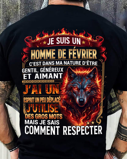 FÉVRIER - ESPRIT MALICIEUX MAIS SAIT RESPECTER - T-SHIRT ANNIVERSAIRE HOMME - IMPRESSION DTG PREMIUM - LUAN02 (SKU2604-87-02)