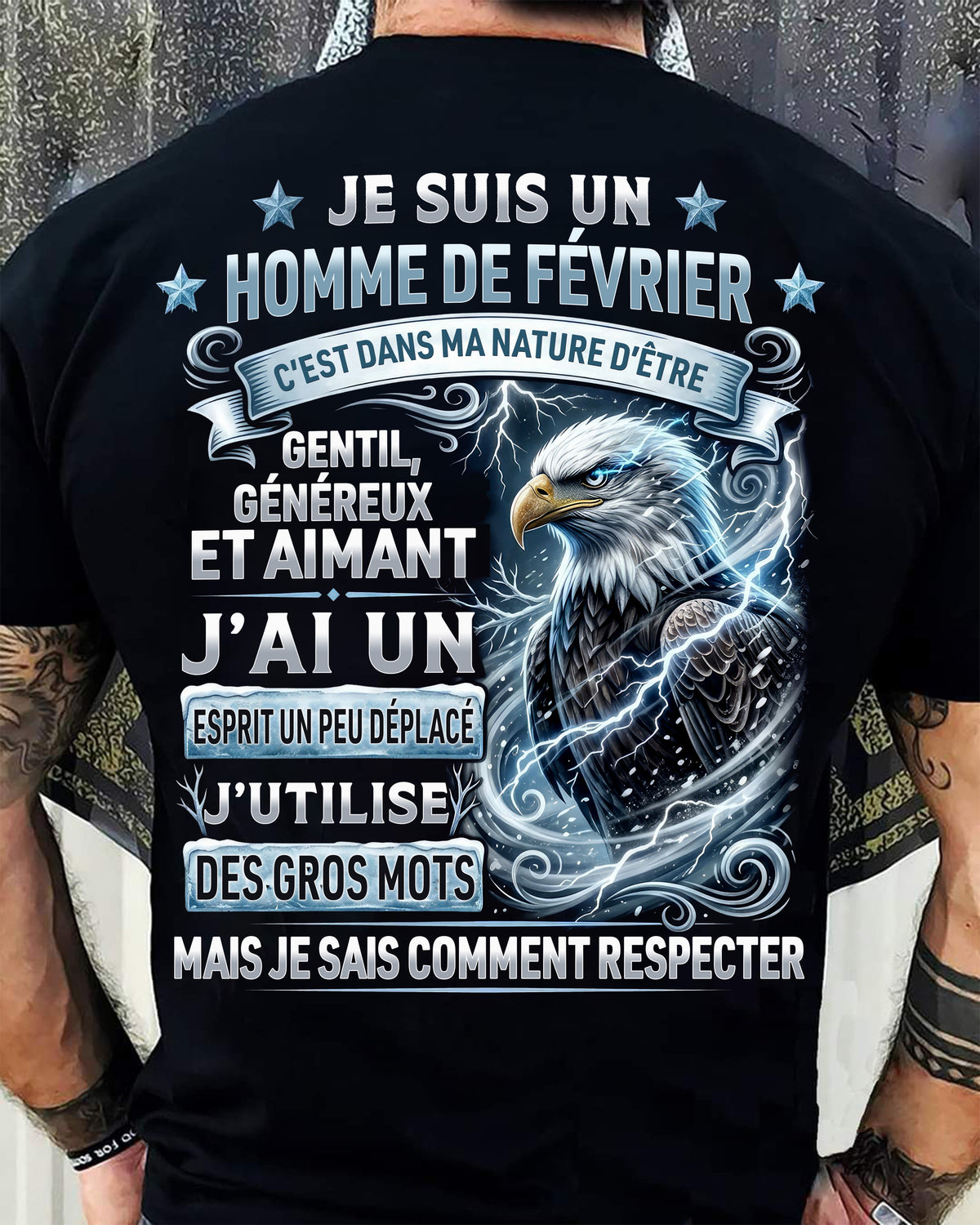 FÉVRIER - ESPRIT MALICIEUX MAIS SAIT RESPECTER - T-SHIRT ANNIVERSAIRE HOMME - IMPRESSION DTG PREMIUM - LUAN02 (SKU2604-86-02)