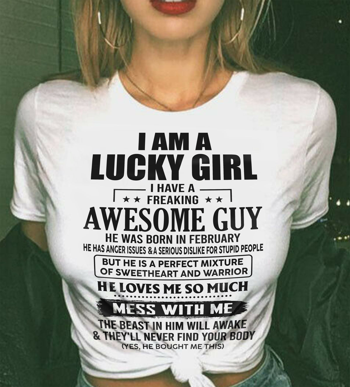 FEBRUARY - LUCKY GIRL - FREAKING AWESOME GUY - PERFECT GIFT FROM BOYFRIEND - LUAN02 (SKU2608-395-02)