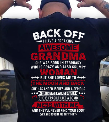 February - My Freaking Awesome Grandma T-Shirt – Funny Gift From Grandma- LUAN02 (SKU2606-373-02)