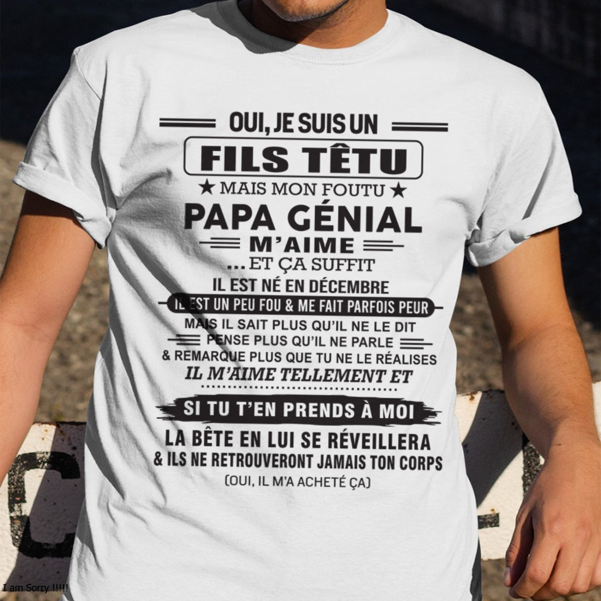 DÉCEMBRE - Oui, je suis un garçon têtu – T-shirt | Cadeau d’anniversaire de papa pour son fils - LUAN12 / fr12 (SKU12-260-12)