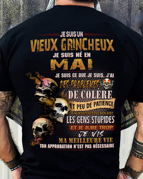 Je Suis Un Vieux Grincheux Né en Mai – T-Shirt Homme Fort Caractère - LUAN05 (SKU2604-33-05)