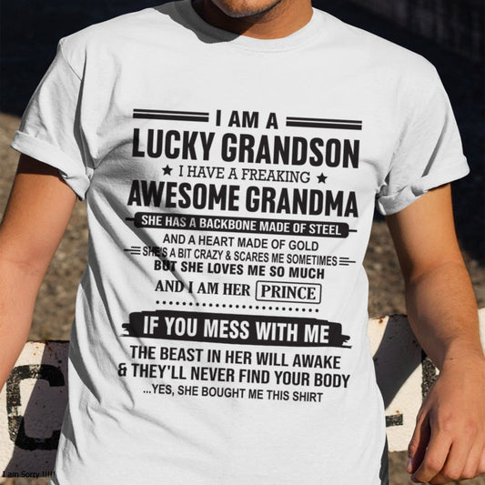 I Am A Lucky Grandson T-Shirt – Birthday Gift From Grandma / Woman - LUAN00 (SKU11-29-00)