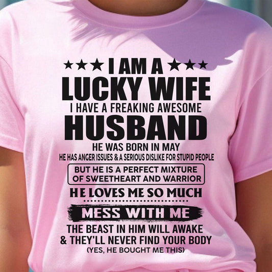 MAY - LUCKY WIFE - FREAKING AWESOME HUSBAND - PERFECT GIFT FROM HUSBAND - LUAN05 (SKU2608-323-05)