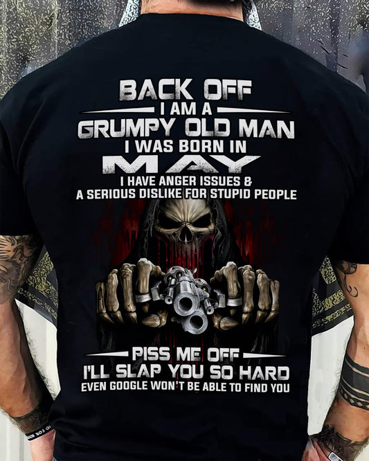 May - Grumpy Old Man T-Shirt – Funny Skull Gun Graphic Tee for Men - LUAN05 (SKU09-109-05)
