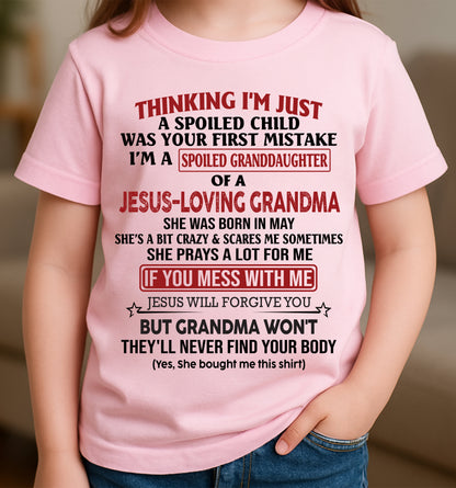 Christian Girl Shirt – Spoiled by Grandma May Edition – From Grandma to Granddaughter NINA05 (SKU07-181-05)