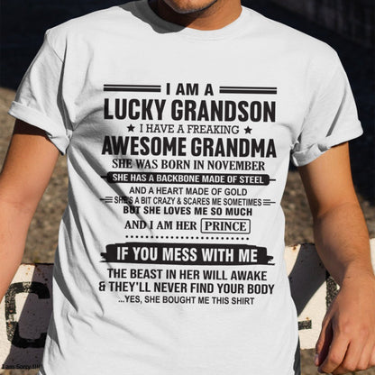 I Am A Lucky Grandson T-Shirt – Birthday Gift From November Grandma / Woman - luan11 (SKU11-29-11)