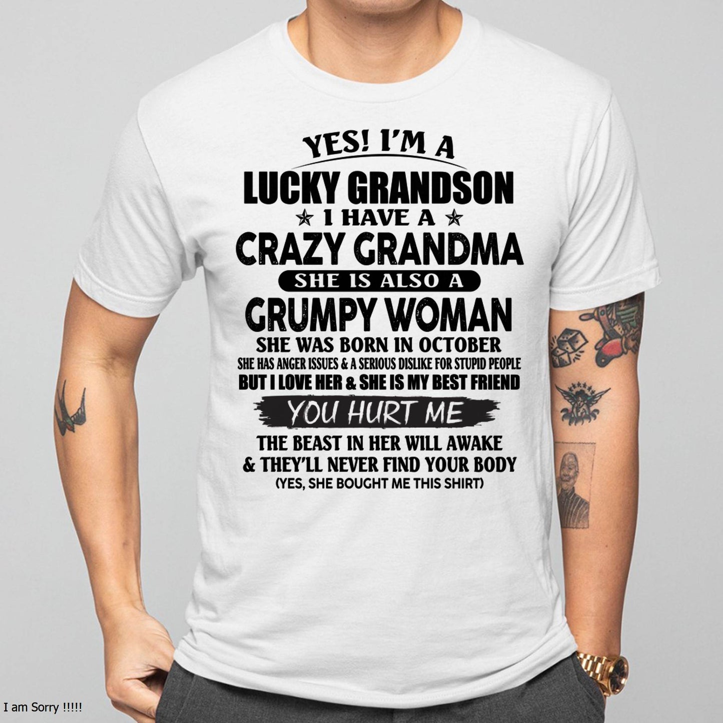 OCTOBER - LUCKY GRANDSON OF CRAZY GRANDMA -  PERFECT GIFT FROM GRANDMA - LUAN10 (SKU12-113-10)