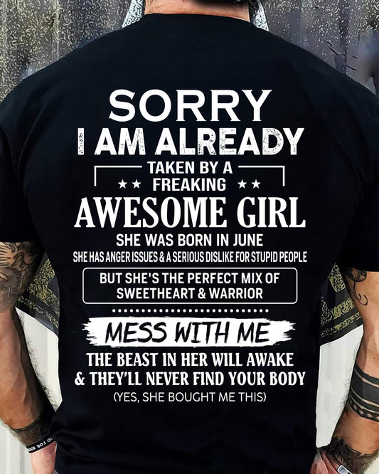 JUNE - TAKEN MAN - FREAKING AWESOME GIRL - SWEETHEART & WARRIOR - PERFECT GIFT FROM WIFE/GIRLFRIEND TO HUSBAND/BOYFRIEND - LUAN06 (SKU2609-279-06)