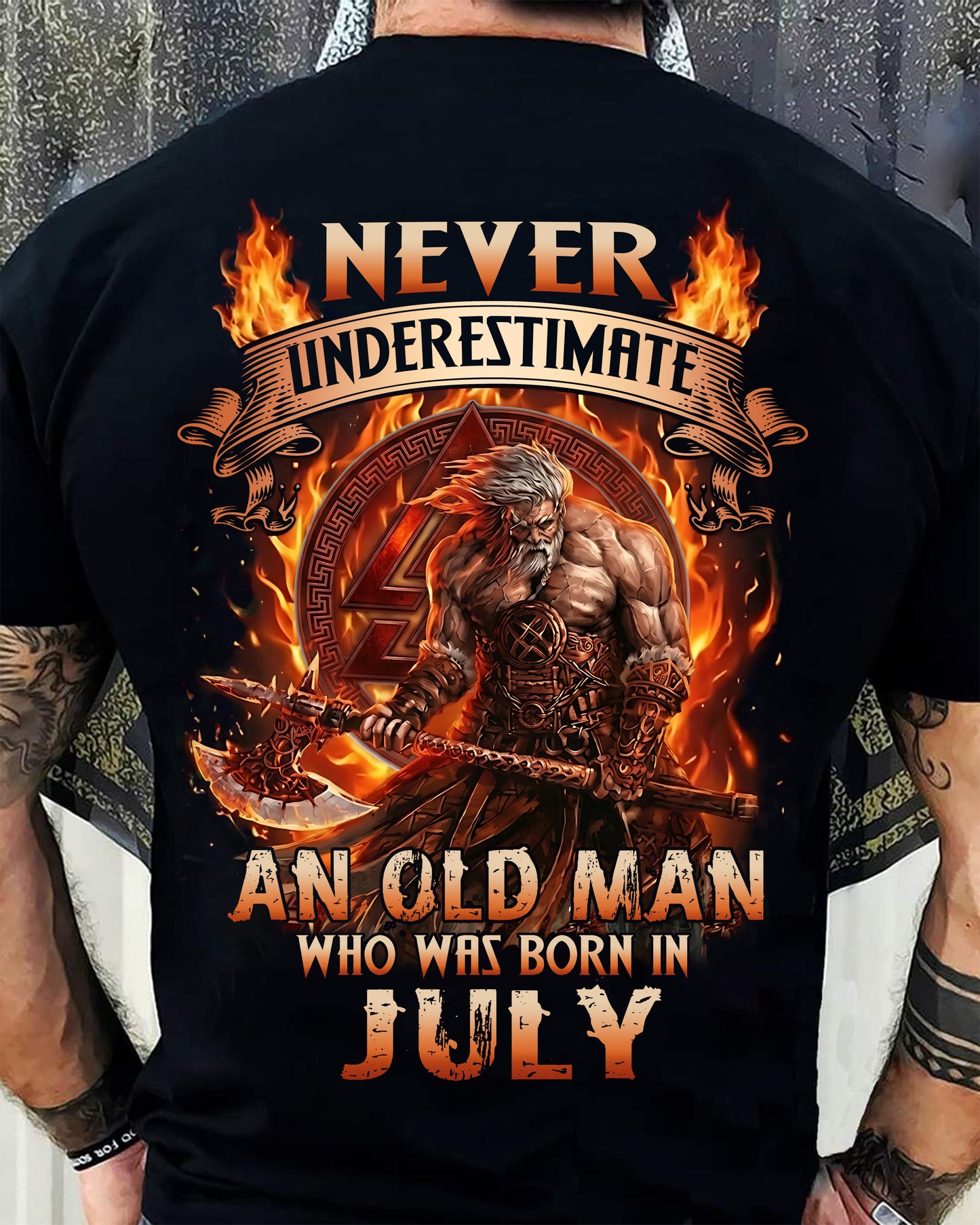 Never Underestimate An Old Man Born In July T-Shirt – Viking Warrior Graphic Tee Gift For Men - LUAN07 (SKU2604-257-07)