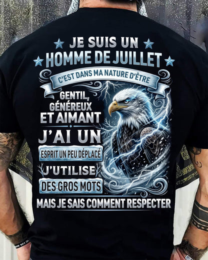 JUILLET - ESPRIT MALICIEUX MAIS SAIT RESPECTER - T-SHIRT ANNIVERSAIRE HOMME - IMPRESSION DTG PREMIUM - LUAN07 (SKU2604-86-07)