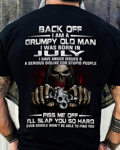 July - Grumpy Old Man T-Shirt – Funny Skull Gun Graphic Tee for Men - LUAN07 (SKU09-109-07)