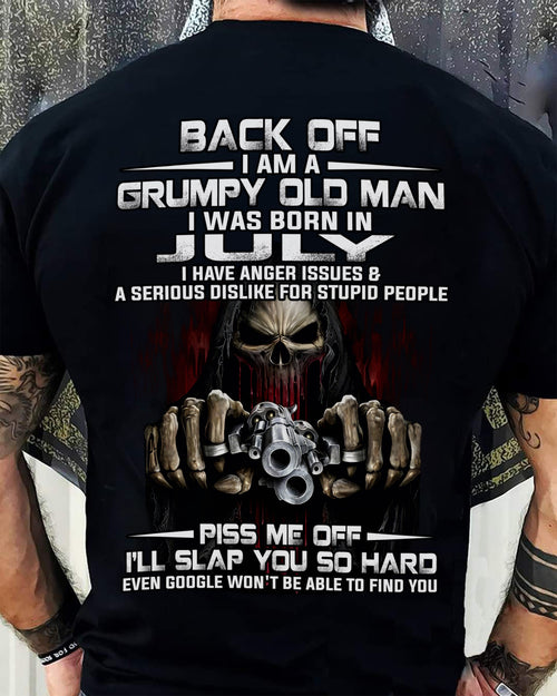 July - Grumpy Old Man T-Shirt – Funny Skull Gun Graphic Tee for Men - LUAN07 (SKU09-109-07)