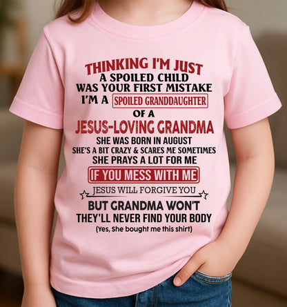 Christian Girl Shirt – Spoiled by Grandma August Edition – From Grandma to Granddaughter NINA08 (SKU07-181-08)