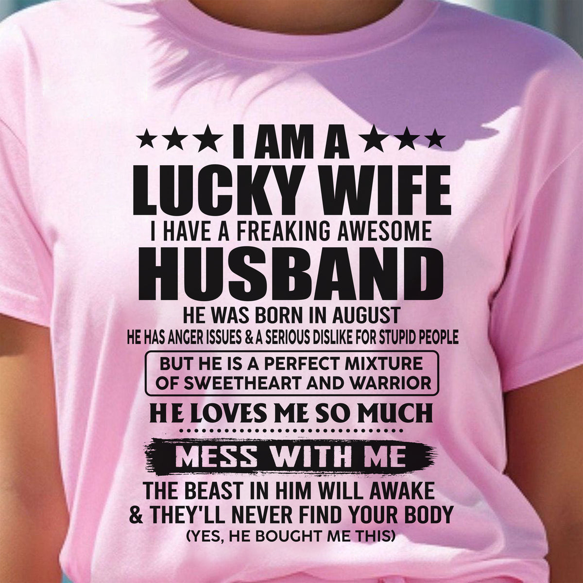 AUGUST - LUCKY WIFE - FREAKING AWESOME HUSBAND - PERFECT GIFT FROM HUSBAND - LUAN08 (SKU2608-323-08)