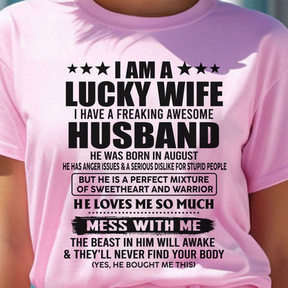 AUGUST - LUCKY WIFE - FREAKING AWESOME HUSBAND - PERFECT GIFT FROM HUSBAND - LUAN08 (SKU2608-323-08)